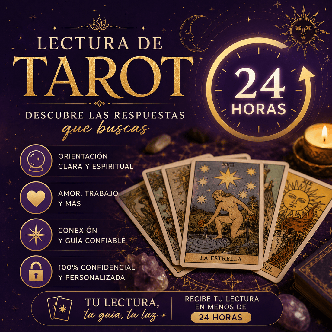 Te proporcionaré una lectura de tarot precisa para 2 preguntas. ✨